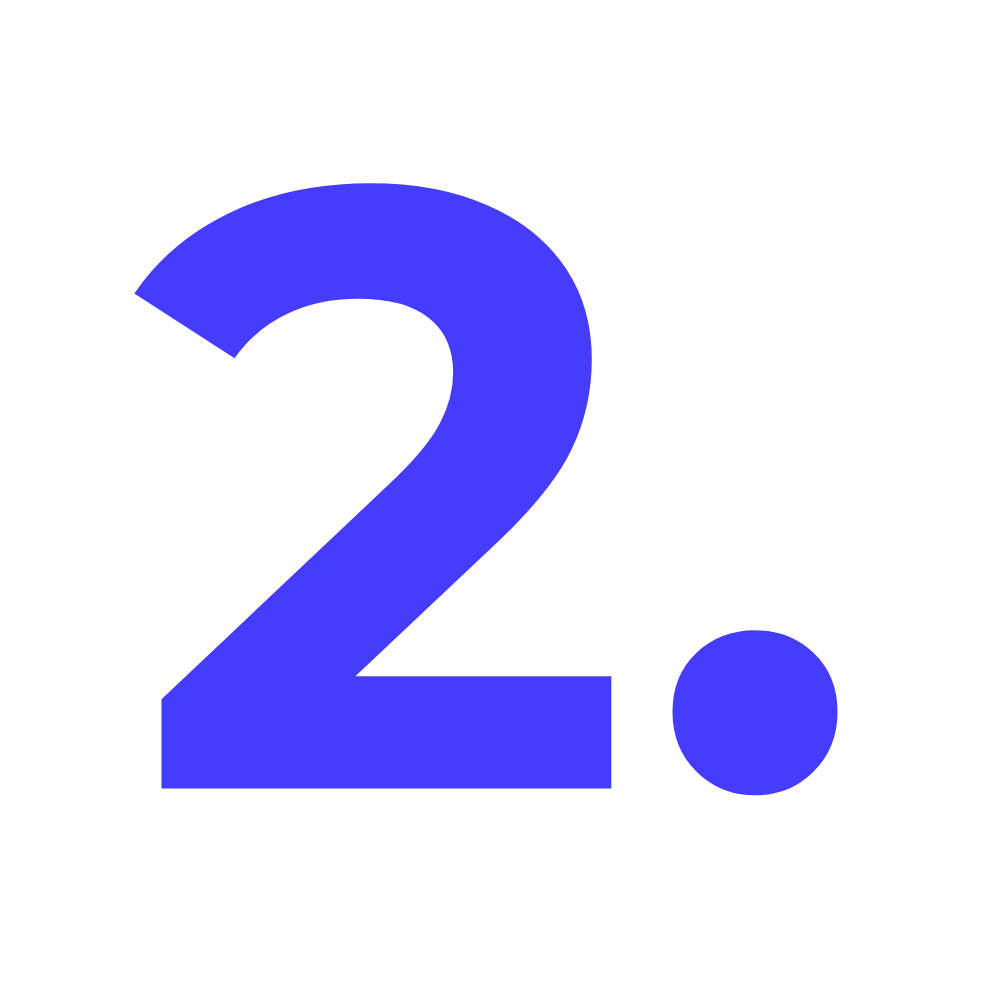 The number two in blue with a full stop