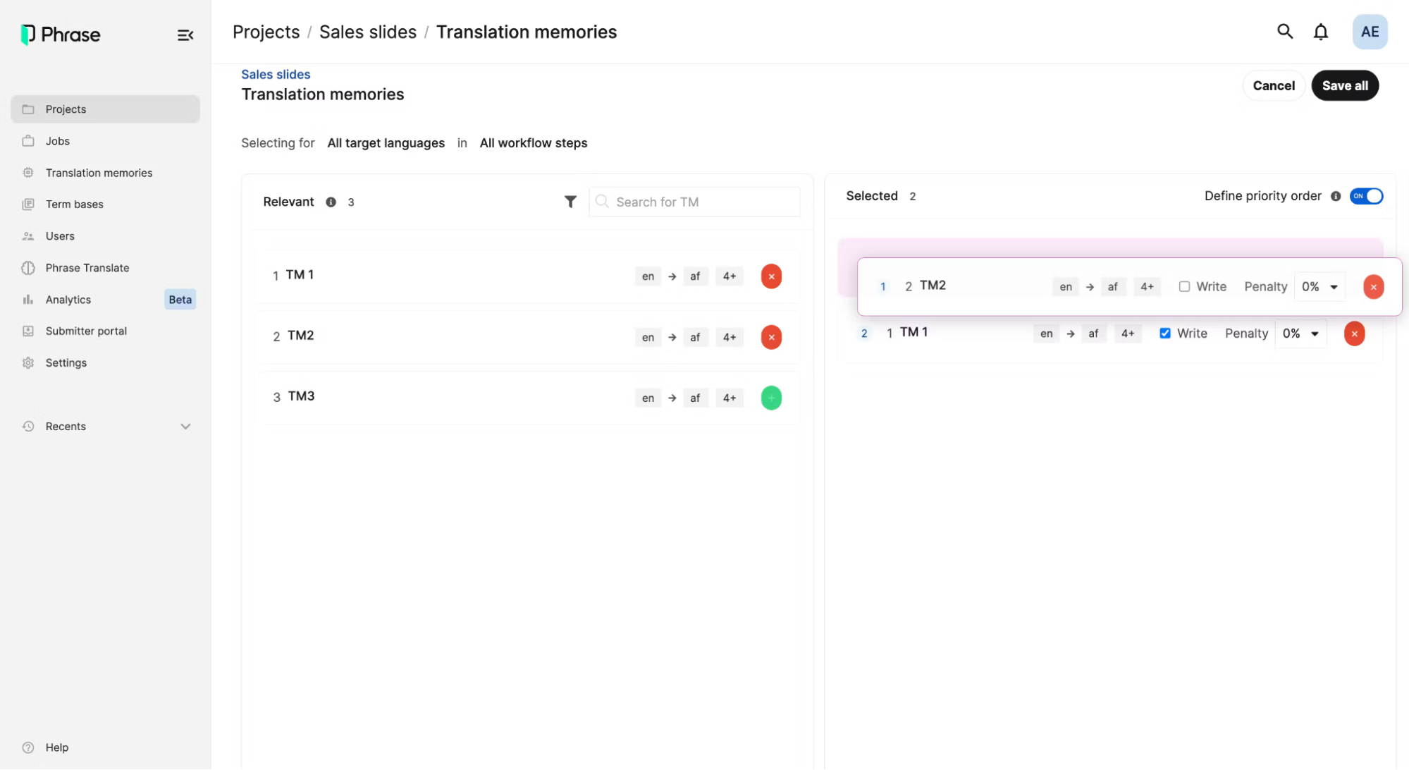 Phrase Translation memories