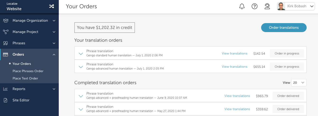 Localize translator marketplace orders