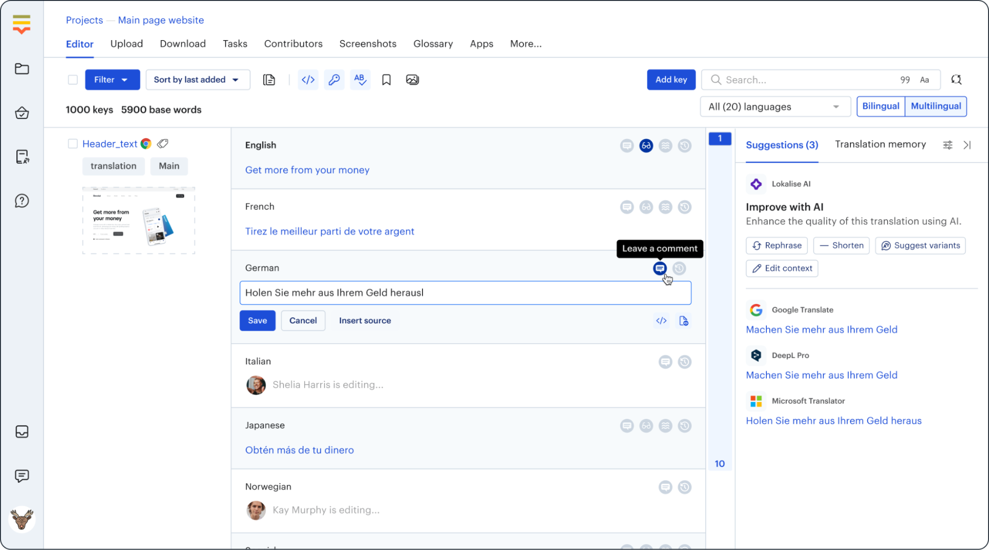 Lokalise interface