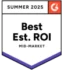 G2 Summer 2025 badge for Best Estimated ROI in the Mid-Market category