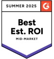 G2 Summer 2025 badge for Best Estimated ROI in the Mid-Market category