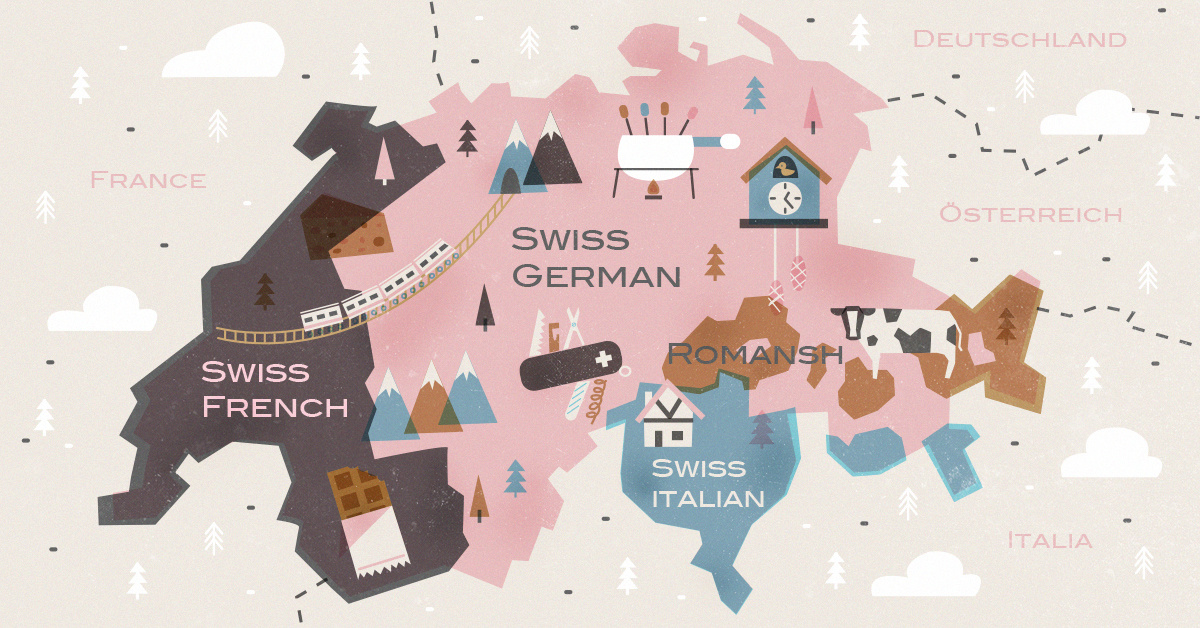 Map showing official languages in Switzerland