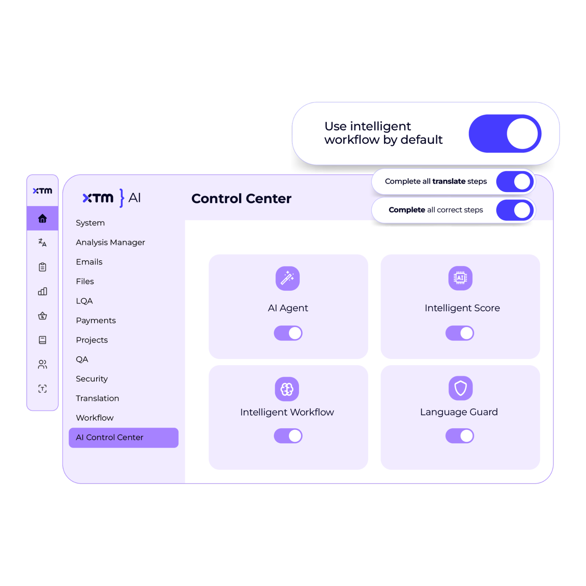 XTM AI Control Center options