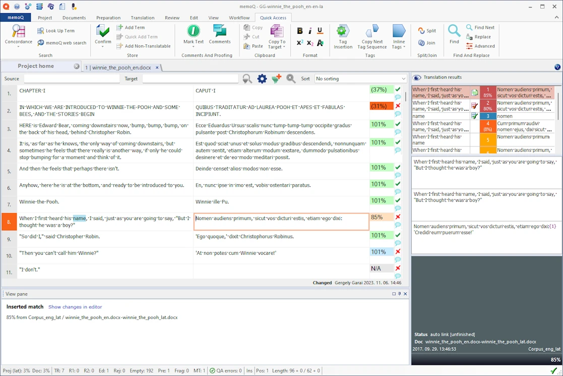 memoQ translation screen