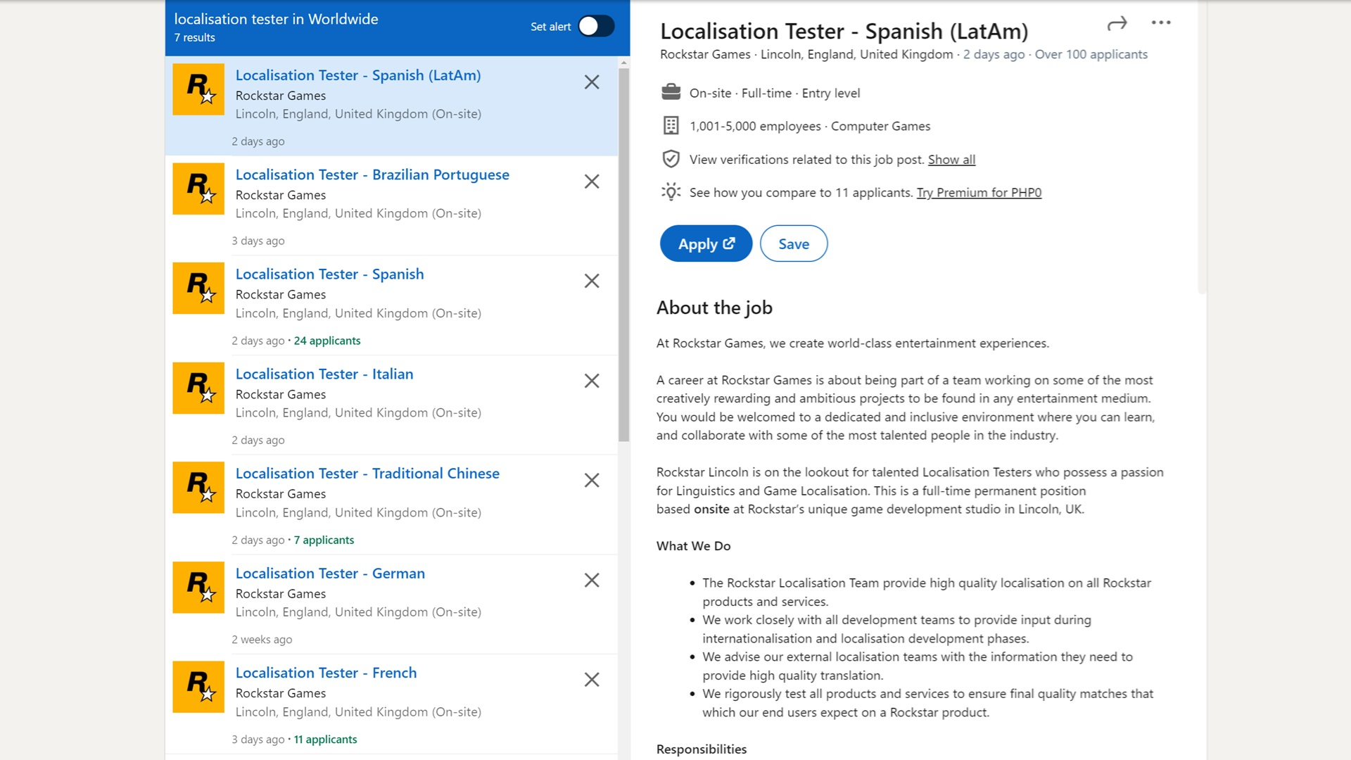 Rockstar localization QA jobs