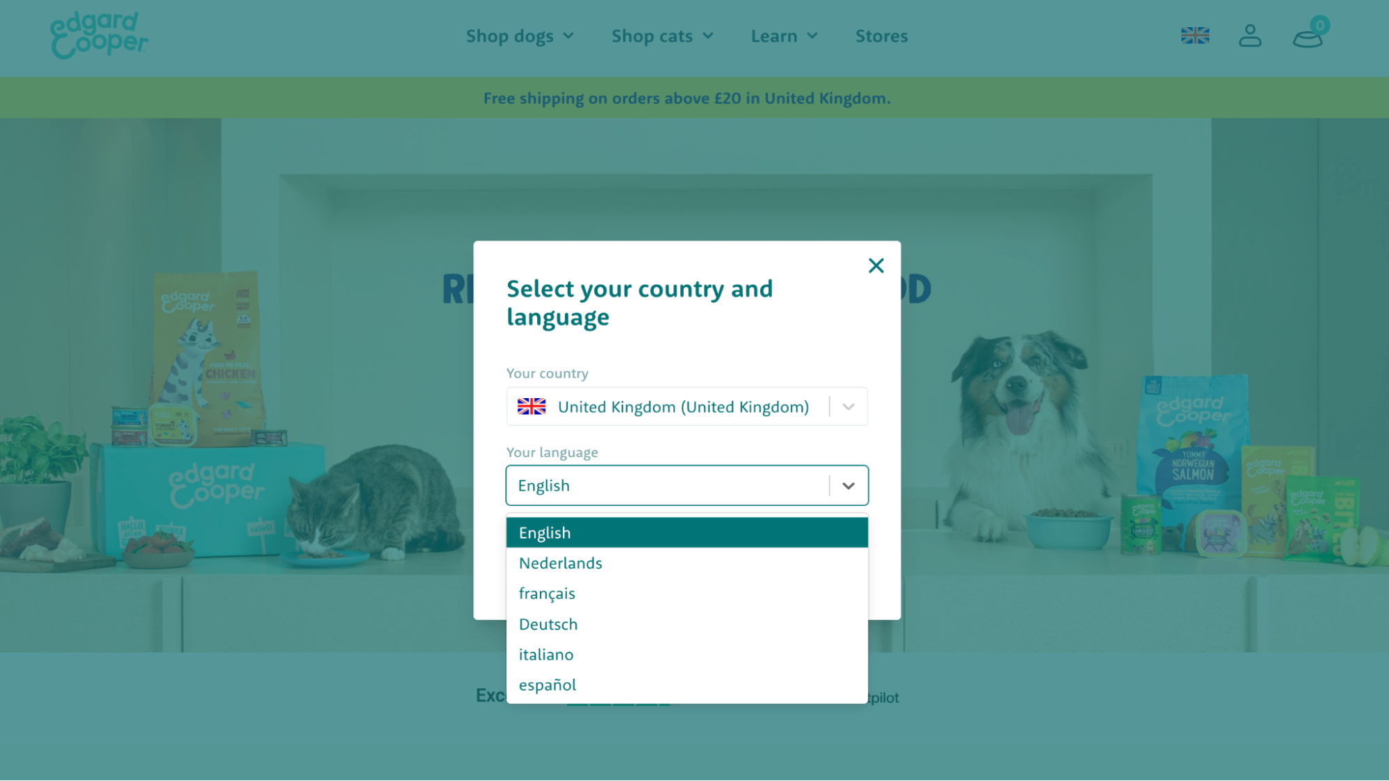 Edgard & Cooper homepage languages
