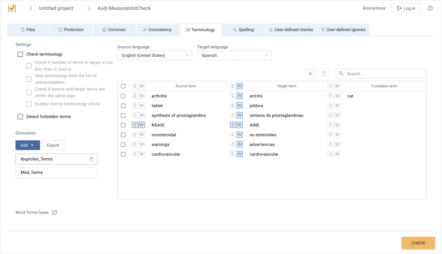 Verifika user interface