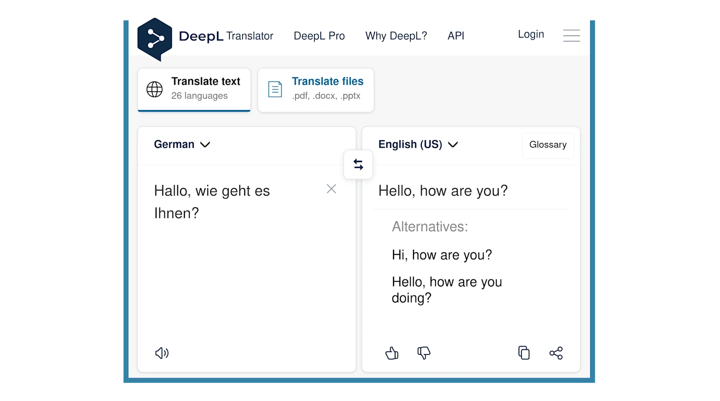 DeepL user interface