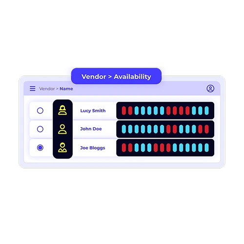 An XTRF vendor availability tool. The interface shows a list of vendors and a visual representation of their availability, making it easy for project managers to select the right resource.