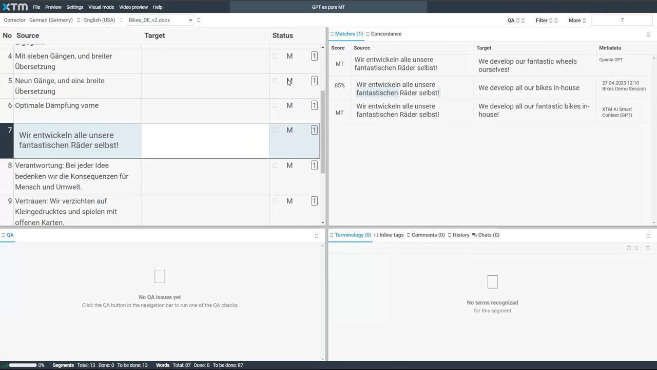 XTM AI Translation Interface