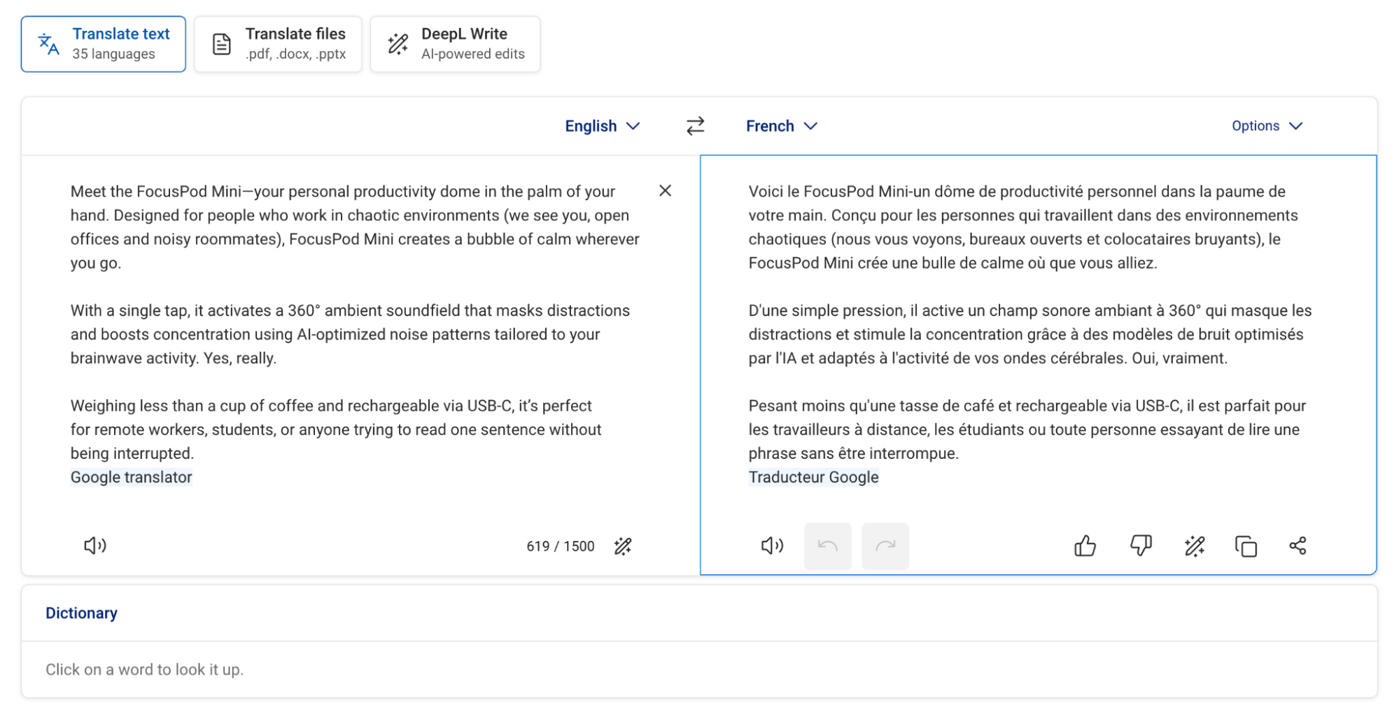 DeepL English To French