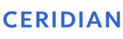 The Ceridian logo. The word "CERIDIAN" is in a bold, blue, sans-serif font.