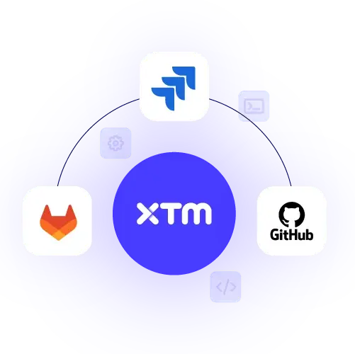 XTM integrations for developers , showing Jira, Github and Gitlab