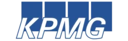 The KPMG logo. The letters "KPMG" are in bold white font with a blue background made of four rectangular sections.
