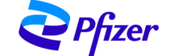 The Pfizer logo. A dynamic blue and light blue ribbon-like shape is to the left of the word "Pfizer" in a bold, dark blue, italicized font.