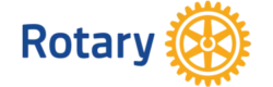 The Rotary International logo. The word "Rotary" is in blue font to the left of a gold gear symbol.